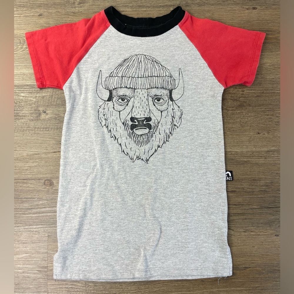 RAGS Kids Grey Red Black Bison Short Sleeve T Shirt, size 5/6T